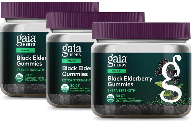 가이아허브 블랙 엘더베리 삼부커스 엑스트라 스트렝스 구미 Gaia Herbs Black Elderberry