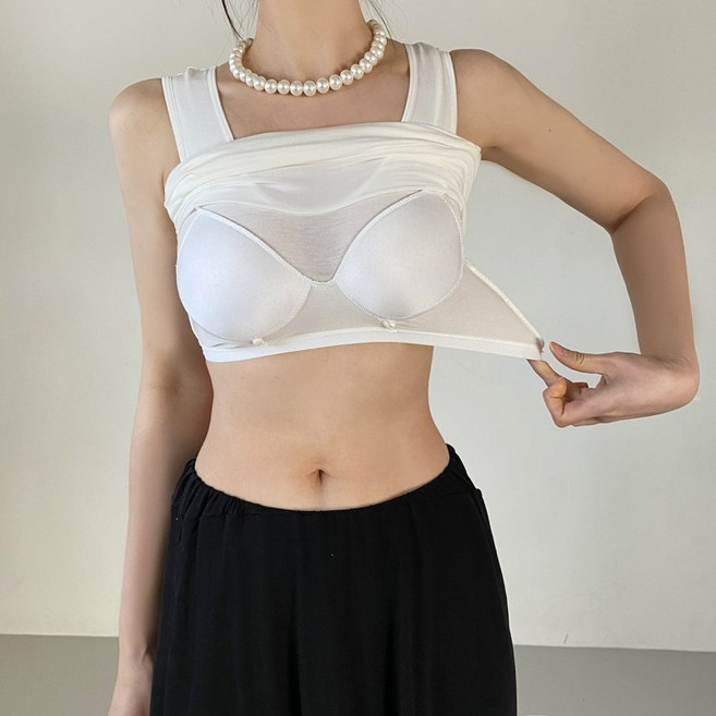 빅걸스토리 여성 빅사이즈 텐셀 라운드 브라캡 민소매 나시티