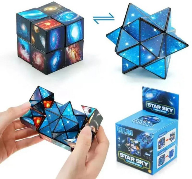 2in 1 스타 스 인피니티 큐브 피젯 토이 감압 퍼즐 스트레스 해소 (청소년 및 성인용), 01 Sky, 1개