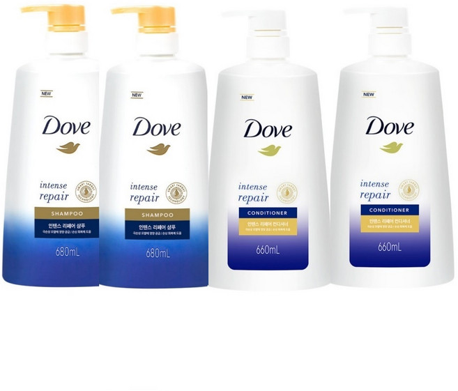 도브 인텐스 리페어 샴푸 680ml + 컨디셔너 660ml 세트, 2세트