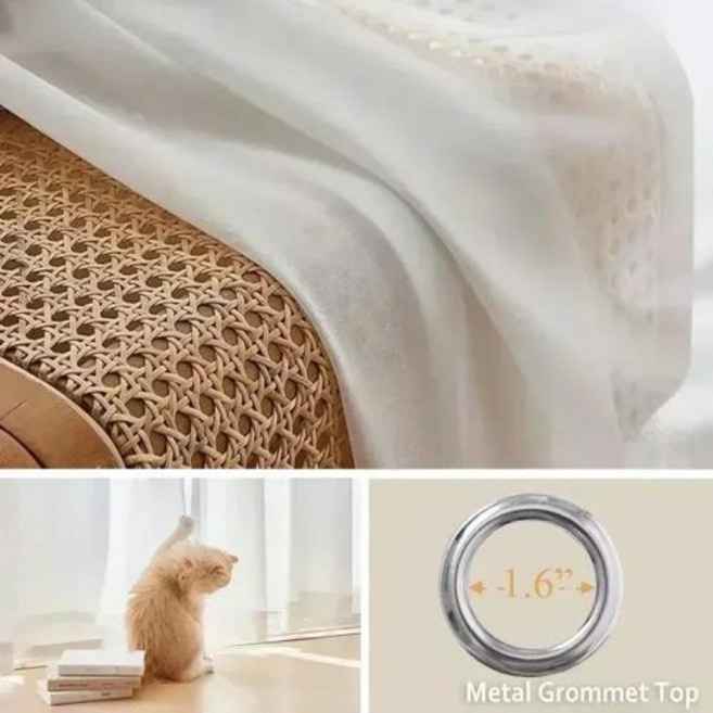 쉬폰 쉬어 화이트 원사 창 커튼 침실 거실 장식 불투명, 1PC, 3. Metal Grommet Top