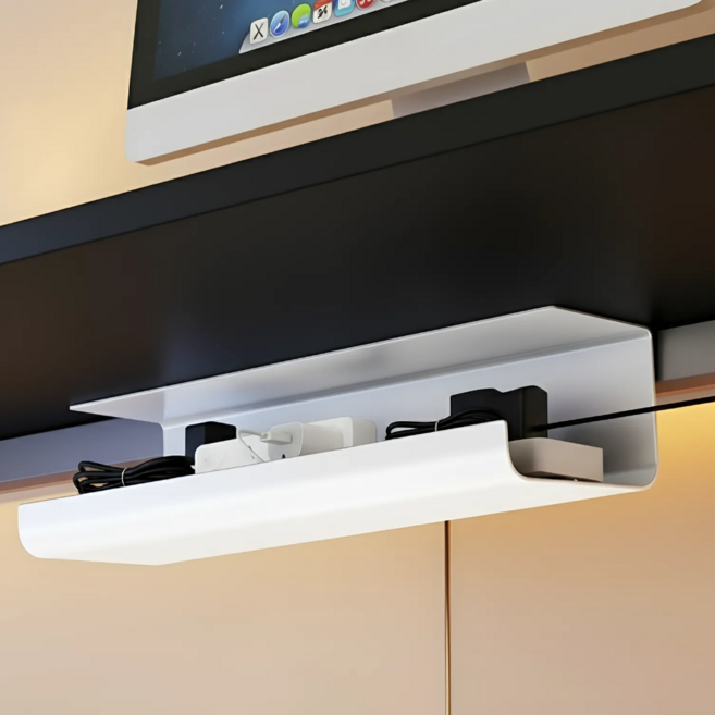 이지팁 책상 선정리 무타공 멀티탭 거치대, 화이트