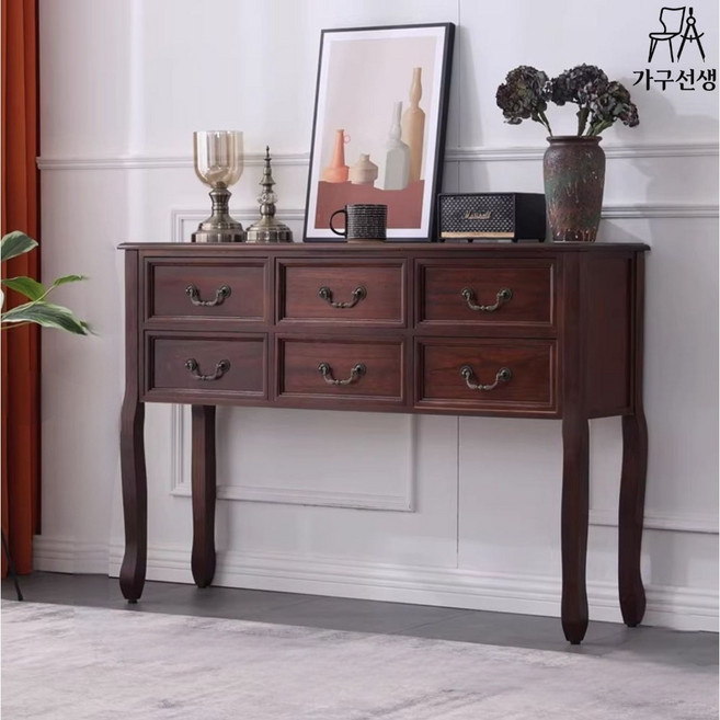 가구선생 엔틱콘솔 원목 서랍장 장식장 화장대 수납장 현관 복도 거실 엔틱 콘솔, 중형(100cm)/월넛색