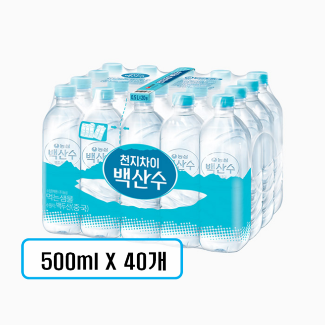 농심 백산수 무라벨(무/유라벨 랜덤발송), 40개, 500ml