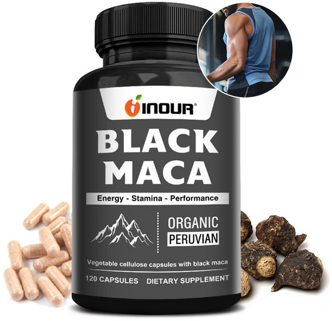 블랙 마카 1000mg 60/120캡슐 유기농 페루산 블랙 마카 고함량 마카 추출물 비건 셀룰로오스 캡슐, 1개, 60정