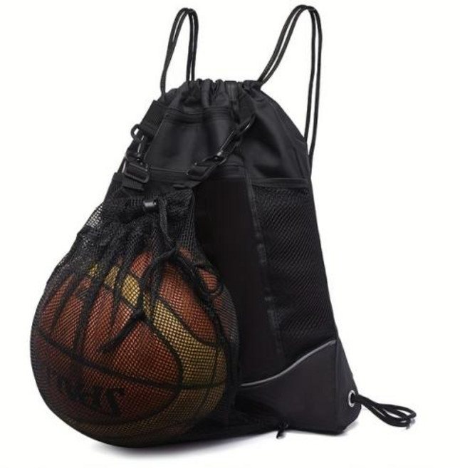 공정리함 볼 공 거치 수납 케이지 휴대용 드로스트링 농구 백팩 가방 축구 배구 보관 야외 스포츠 여행 체육관 요가, 1개, 1) Black