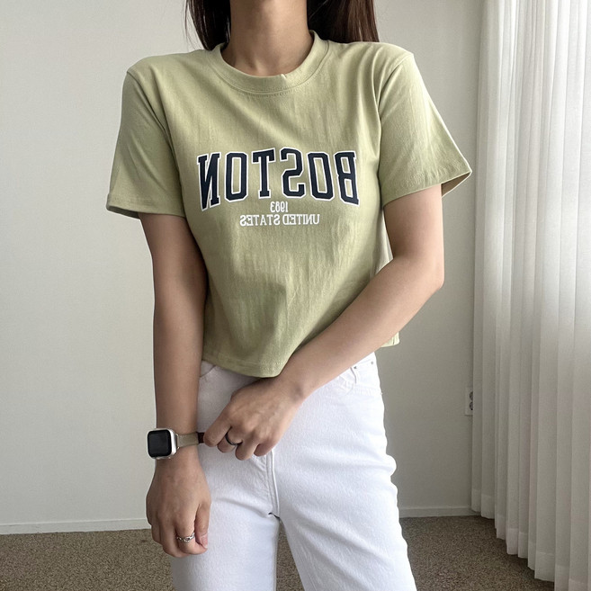 에이치스 심플베이직 컬러레터링 라운드넥 기본반팔티