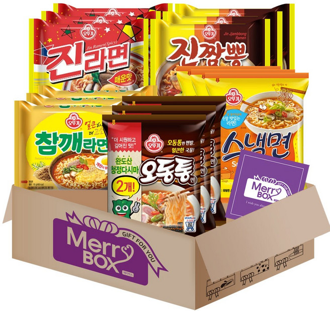 봉지라면세트 03호 (진라면매운맛3+진짬뽕3+참깨라면3+스낵면3+오동통면3)+메세지카드, 1박스
