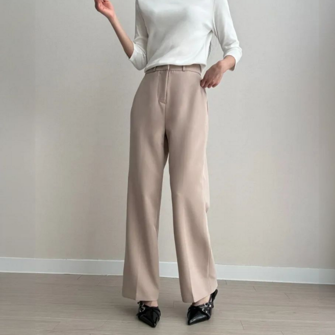 파츠 수선필요없는 숏 롱 기장선택 여성용 스트레이트 슬랙스 오피스룩 하객룩 일자바지 허리밴딩 팬츠