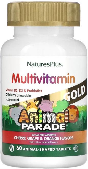 NaturesPlus Source of Life Animal Parade 골드 어린이용 츄어블 종합비타민 및 미네랄 보충제 다양한 맛 동물 모양 60정, NaturesPlusSourceofLifeAnimalP, 1개 - 쿠팡