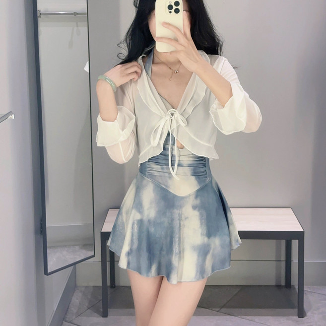 이라 비키니 2종세트 여성수영복 러블리 비치웨어, M, 화이트