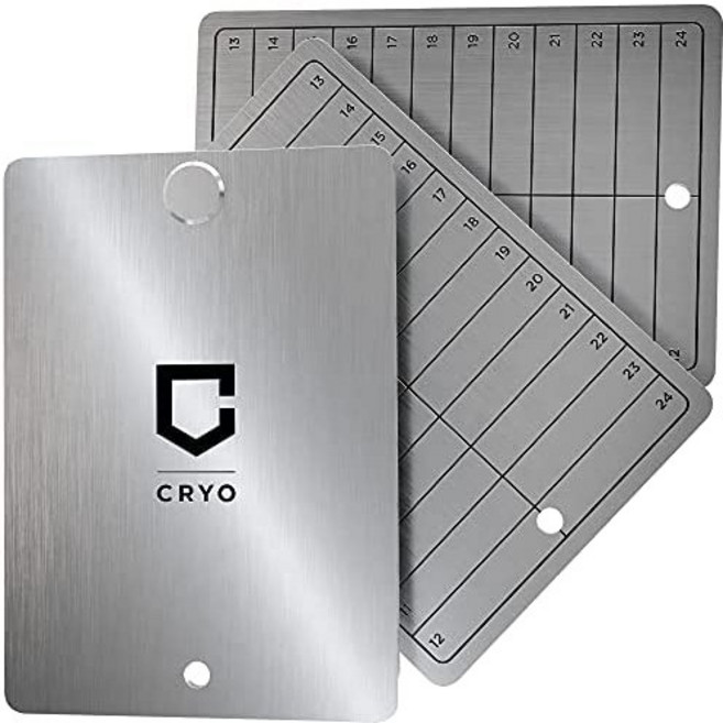 CRYO Crypto Seed Storage - Crypto Steel Wallet - Recovery Seed Phrase Storage - Cold Storage Cryptocurrency Bitcoin 백업 - 12~48단어(CARD) 저장