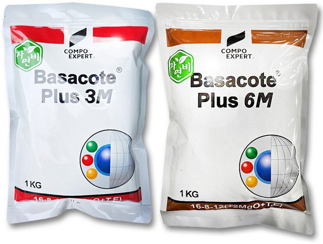 코리아아그로 바사코트1kg 세트 (3개월+6개월) 3m 6m 알비료 코팅비료 멀티 다육이 화분 화초 블루베리 정식전 파구처리 추비 기비 고추 꽃알비료, 1개, 1kg