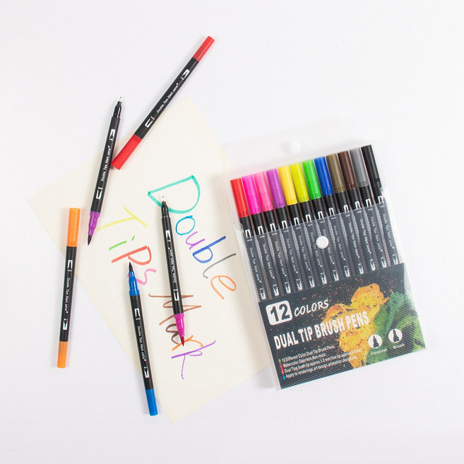 전문가용 양면 팁 검은색 바디 마커 펜 1세트, 1개, 12개