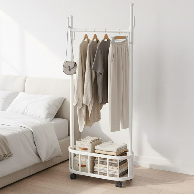 FODOSS 선인장 옷걸이 행거 튼튼한 메탈 스탠드 옷걸이 이동식 행거, 흰색