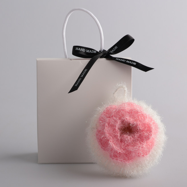 주방수세미 손뜨개 핸드메이드 아크릴 까멜리아 꽃수세미 단체선물 / 대량구매 가능, 2. 핑크(PINK), 개별포장, 1개, 1개입