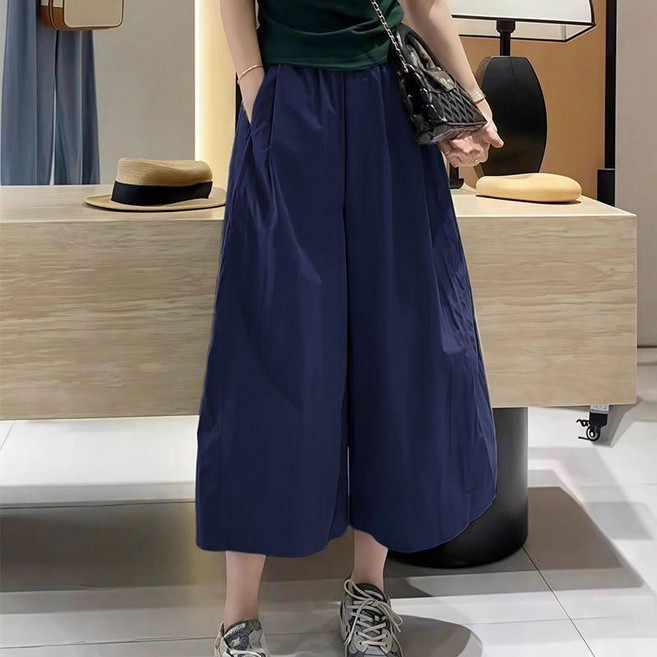 大尺碼冰絲防曬闊腿九分褲女夏季薄款寬鬆顯瘦休閑運動褲