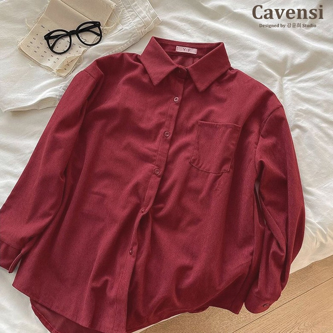 【Cavensi】復古素色加厚磨毛襯衫(3色) 寬鬆顯瘦長袖襯衫女