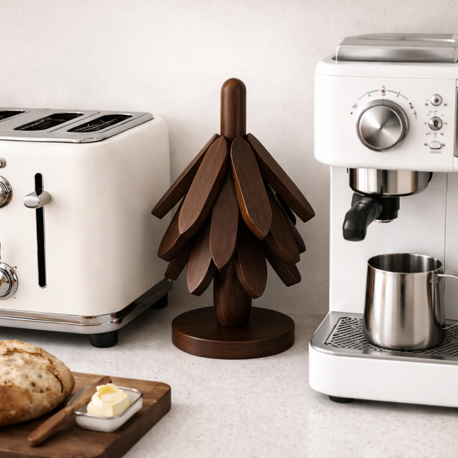 베이직앤드 슬림 보관 트리형 원목 냄비받침, 1개, 월넛