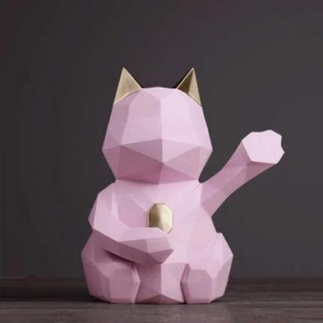 페이퍼크래프트 동물 장식 북유럽 3D 스테레오 기하학적 행운의 고양이 공예 송진 홈 오피스 데스크탑 피규어 마스코트 생일 선물, 3.style3-L