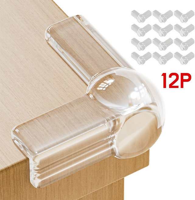 도톰한 강력접착 둥근 코너 모서리 보호대 12p, 투명, 1개