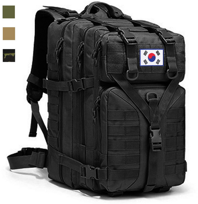 남성용 대용량 60L 피트니스 운동 군용 백팩 + 태극기 패치 여행 하이킹 캠핑 아웃도어 활동 등에 적합