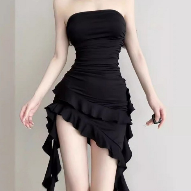 안녕릴리 여성 레이어드 크로스 프릴 섹시 슬림 원피스