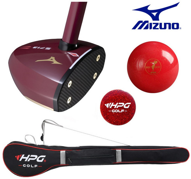 미즈노 파크골프 채 S713 4종세트 가방 공 볼마커, 다크레드