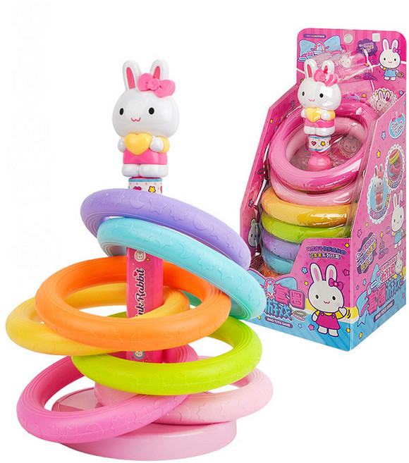 粉紅兔7層7色套圈圈遊戲組(加大版附大公仔) - 室內夜市運動玩具, 1個
