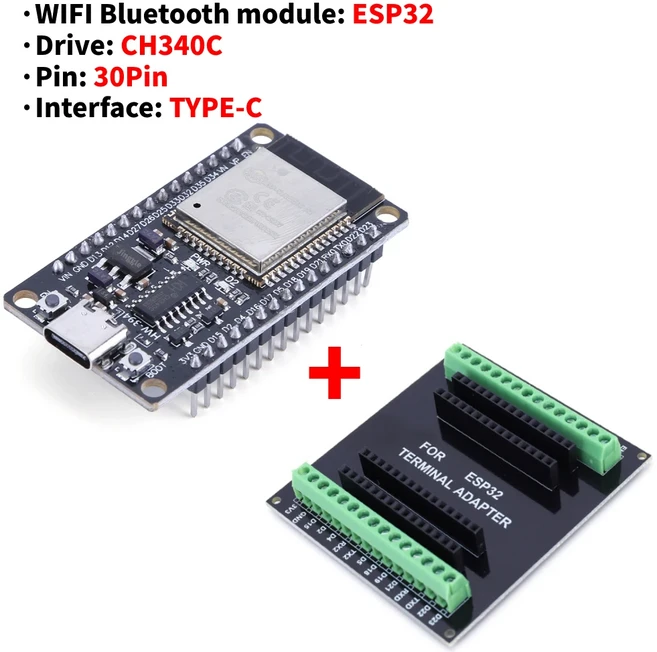 ESP32 개발 보드 WiFi Bluetooth 모듈 초저전력 소비 듀얼 코어 NodeMCU32S 30Pin, 03 ESP32 Type C-Board