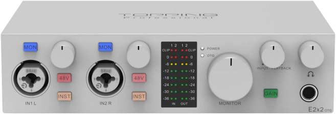 오디오 인터페이스 TOPPING E2x2 OTG 전문 2 in out 사운드 신제품, 1) WHITE, WHITE