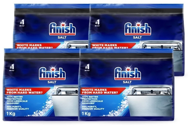 Finish 洗碗機軟水鹽 1公斤裝 預防水垢, 4個, 1kg