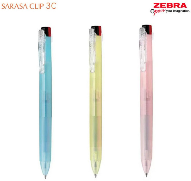 한정판 제브라 사라사 클립 클리어 파스텔바디 0.5 3색 볼펜 SARASA 3C, 0.5mm, 다크블루(0.5mm)
