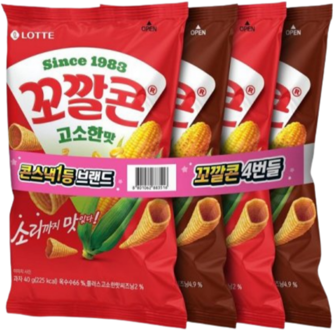 롯데 꼬깔콘 고소한맛 40g 2개 군옥수수맛 40g 2개 4번들, 160g, 1개