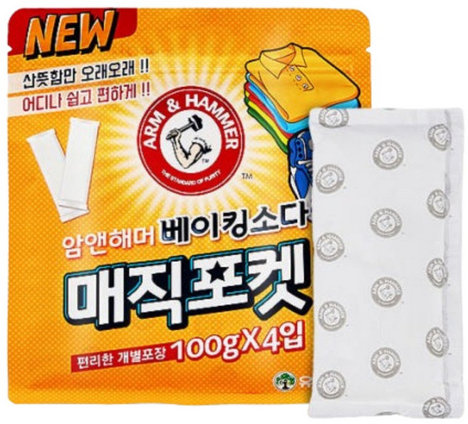 암앤해머 부직포 베이킹소다 매직포켓 신발장용, 100g, 4개