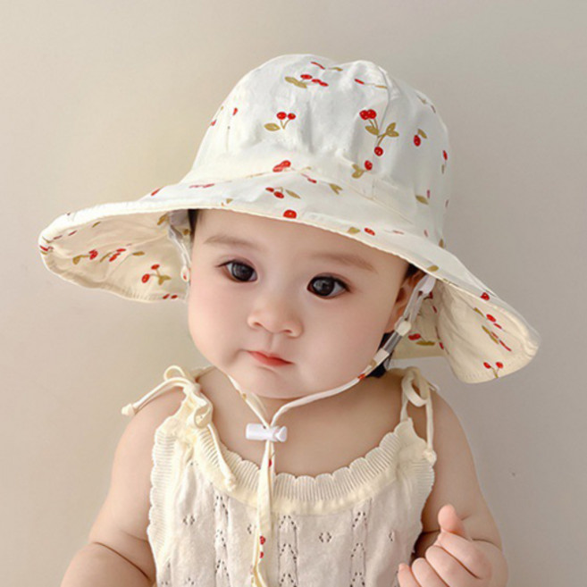 [KC인증 당일출고]베스더스 아기 썬햇 체리 벙거지 챙모자 봄 여름 여아 남아 모자 바캉스룩 썬캡