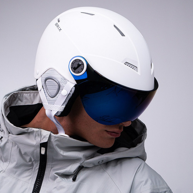 브릭스 일체형 스키 헬멧 스노우보드 바이저 고글형, 화이트(블루렌즈), 1개