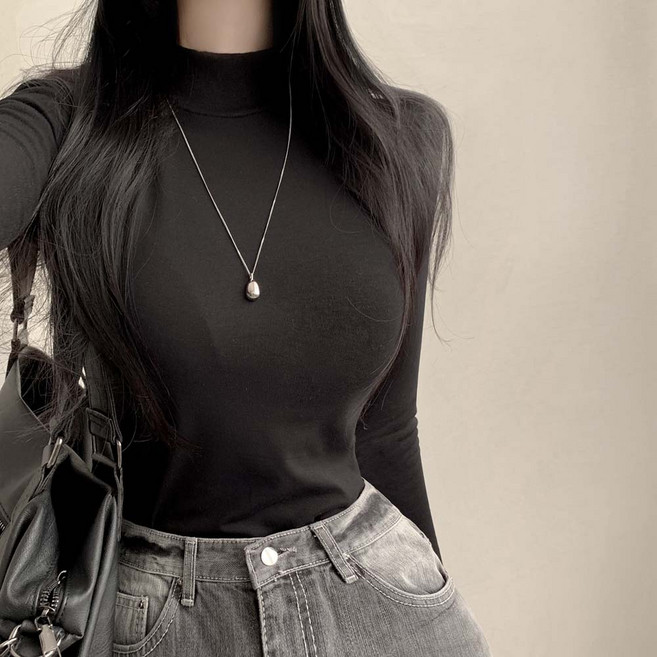 쫀득여리핏 국내제작 베이직 하프 반목 목폴라 긴팔티셔츠