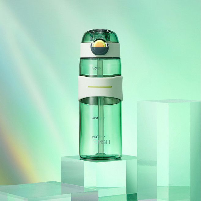 작은 프레시 플라스틱 컵 여자 휴대용 눈금 컵 산모 빨대 컵 고온 저항 컵, 0779그린520ml, 520마라, 1개
