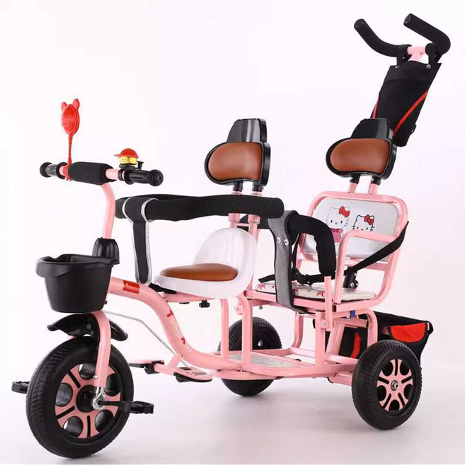 2인용 세발자전거 유아 아이 쌍둥이 키즈 조카선물, 1개, 2. 블랙