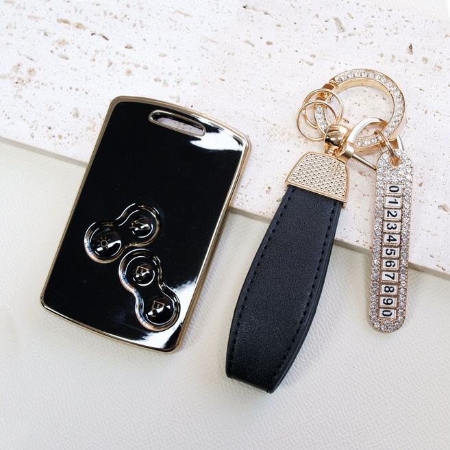 트니르 SM3 SM5 SM7 CLIO QM3 QM5 차키 케이스 TPU 가죽 키링 키홀더 스마트키 르노삼성 호환 c타입 자동차 키 커버 케이스 차량용품, 큐빅오링, 블랙