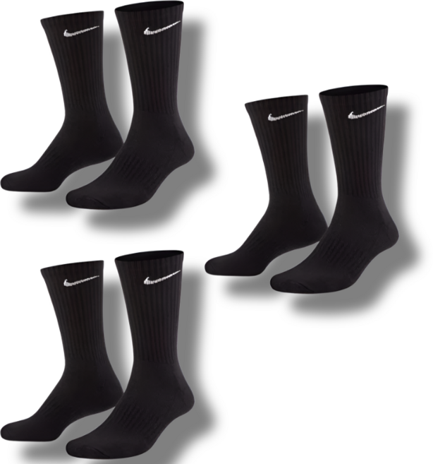 나이키 에브리데이 쿠션 크루 삭스 스우시 장목 양말 블랙 3켤레