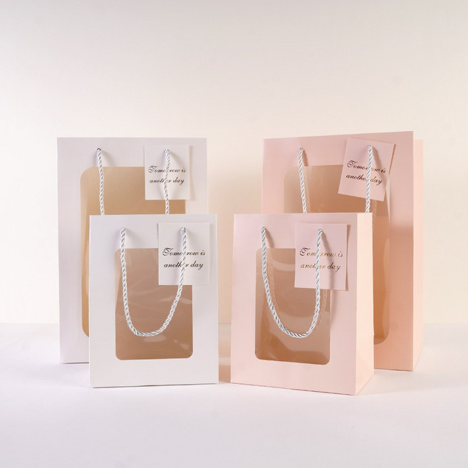 투명창 정사각 고급 미니 선물 쇼핑백 선물용 종이가방 종이백, 직사각(고급형), 화이트