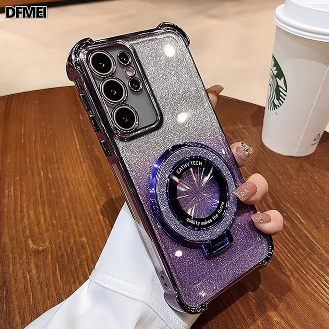 QRU 適用三星S25手機殼軟殼Galaxy S24ultra散粉支架手鍊保護套閨蜜女