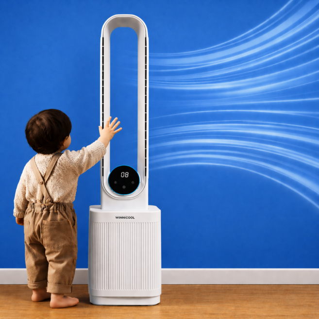New 25년형 위니쿨 공기청정형 BLDC 저소음 타워형 날개없는 아기 선풍기, 1개, WCF-DC1700