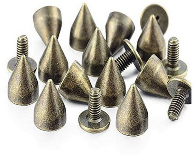 DIY 콘 스터드 및 스파이크 펑크 메탈 실버 골드 더블 캡 리벳 라운드 네일 의류 신발 가방 칼라 액세서리, 50 sets, 02 Bronze