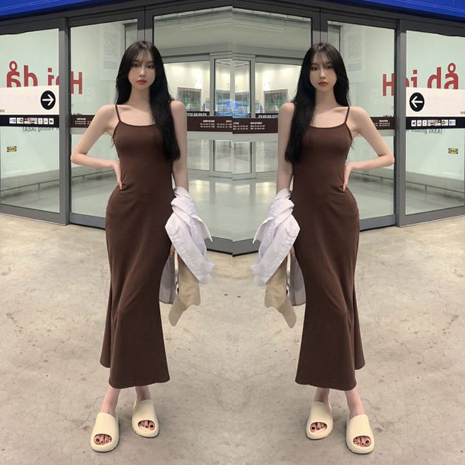 1+1 서스펜더 끈나시 민소매 롱원피스