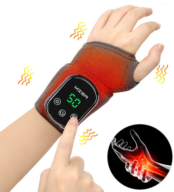 MIGA 저주파 손목 마사지기 무선 휴대용 진동 온열 찜질기 보호대, 그레이