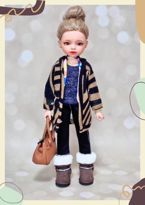 #파올라레이나 32cm 옷( 브라운 사선 롱가디건 )[마구샵]#구체관절인형#bjd#인형옷#다락아이#관절바디#완제품, 1개