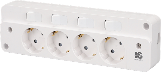 일신전기 국산 노출콘센트 4구 (개별스위치), 일신전기 노출 4구 콘센트(개별스위치), 1개